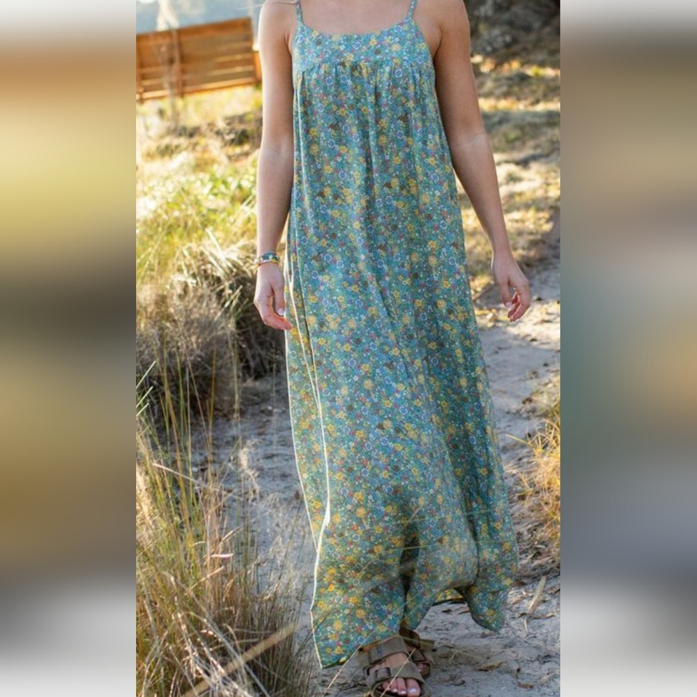 Natural Life Floral Maxi Dress - Green and Yellow